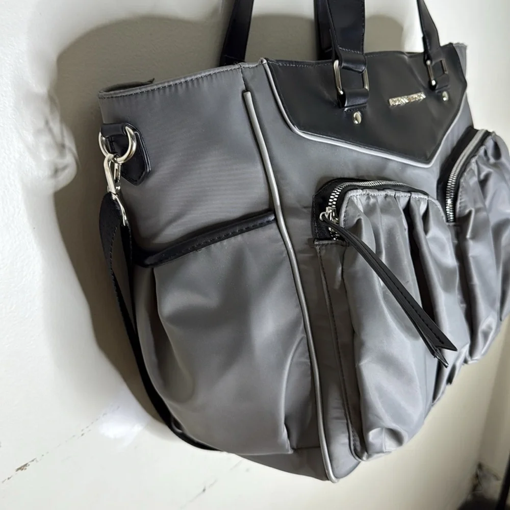 Adrienne Vittadini Gray and Black Laptop Work Tote Bag